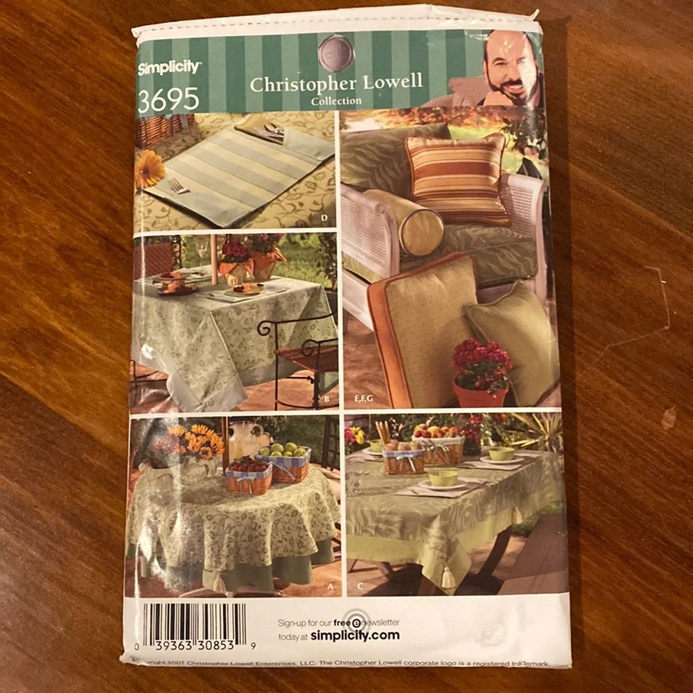 NEW Simplicity Christopher Lowell Tabletop Sewing Pattern 3695 Uncut Cottagecore